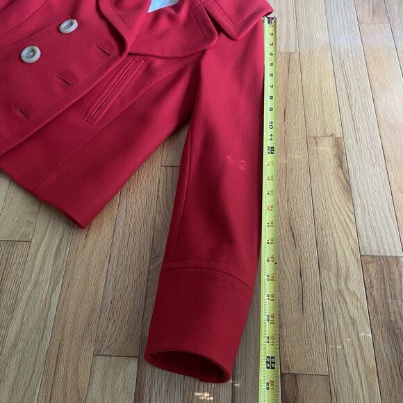 J.Crew Womens Coat Peacoat Red Cropped Wool Blend Size 6 EUC Button Up lined - Picture 12 of 13